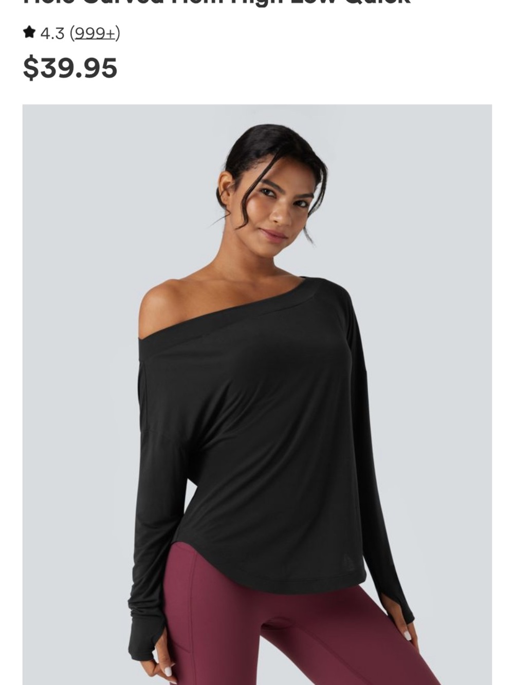 HALARA Black Off-Shoulder Long Sleeve Top